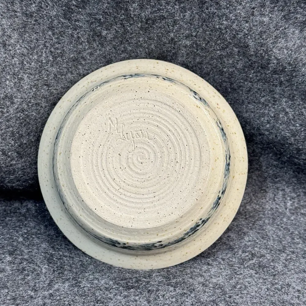 VTG Western American Pottery Blue Spongeware White Stoneware Bowl Rustic Country